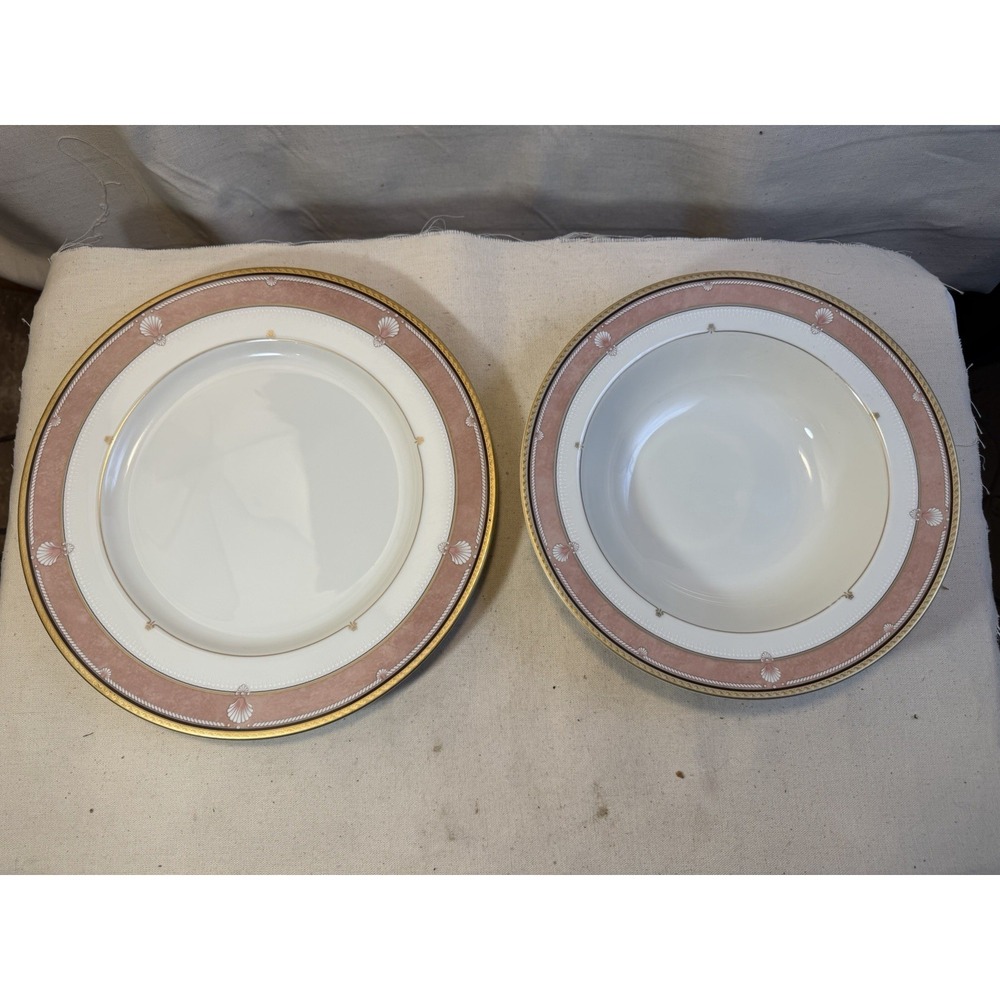 Mikasa Seamist Peach L5574 Japan Dinner Plate 12" + Soup Bowl 10" Lot